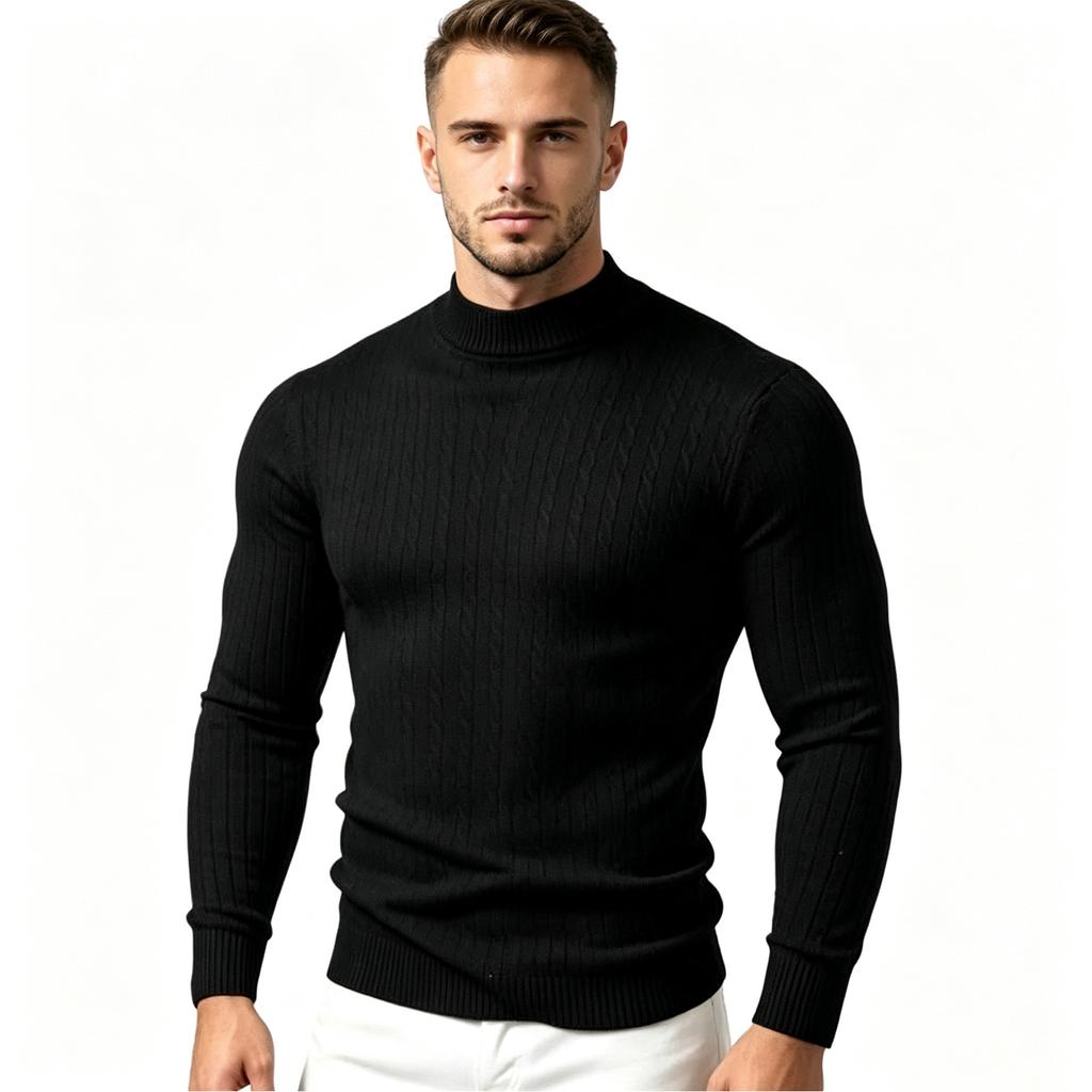 Men's Mock Neck Knit Sweater Color Stretch Pullover for Spring and Fall
