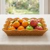 Plastic Hand Woven Storage Basket Rectangular Bread Storage Tray Durable Fruit Plate  Picnic