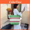 Natural Color Blocking Woven Shoulder Bag With Zipper Closure For Daily Use