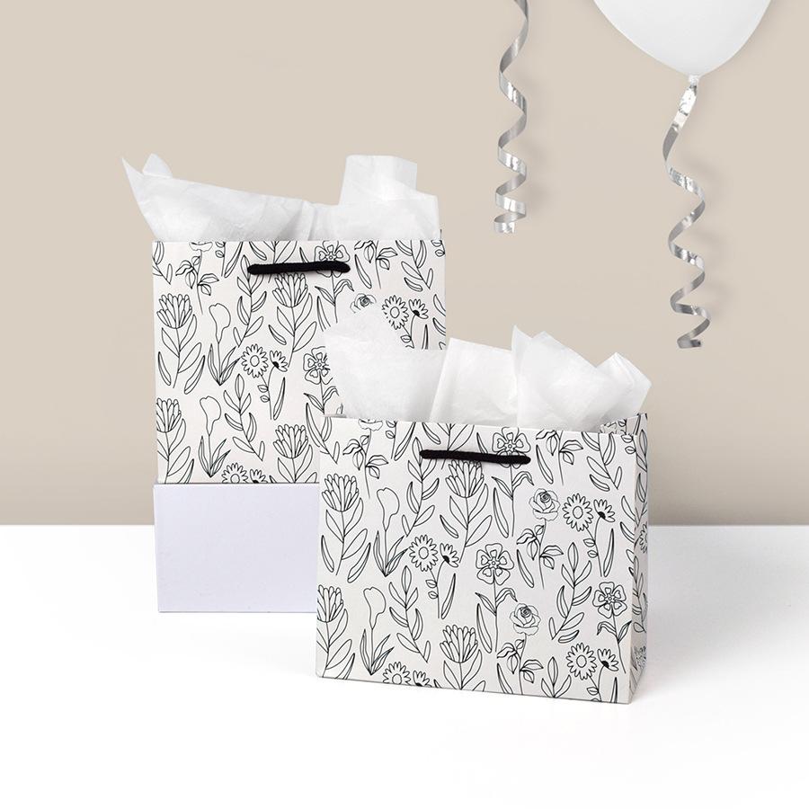 WTEMPO Creative DIY Flower Tote Bags Simple Gift Paper Packaging Bags Store Shopping Bags Items Storage Bags