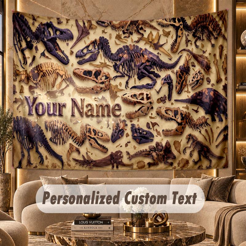 Dinosaur (419) Theme Personalized Tapestry Custom Name Text Wall Hanging Tapestry Home Background Decoration