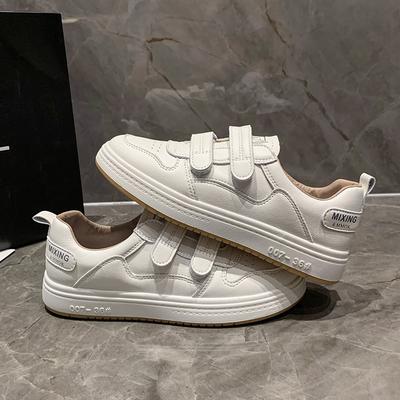 Leder Klett Sneakers Damen Frühjahr Neue Student Casual All-Match flache weiße Schuhe
