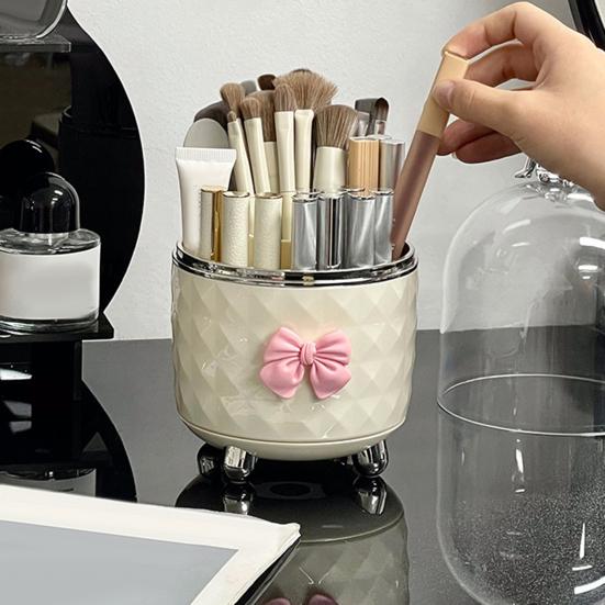 Makeup Brush Storage Box with Rotating Grid Design Large Capacity Cosmetic Storage Bin