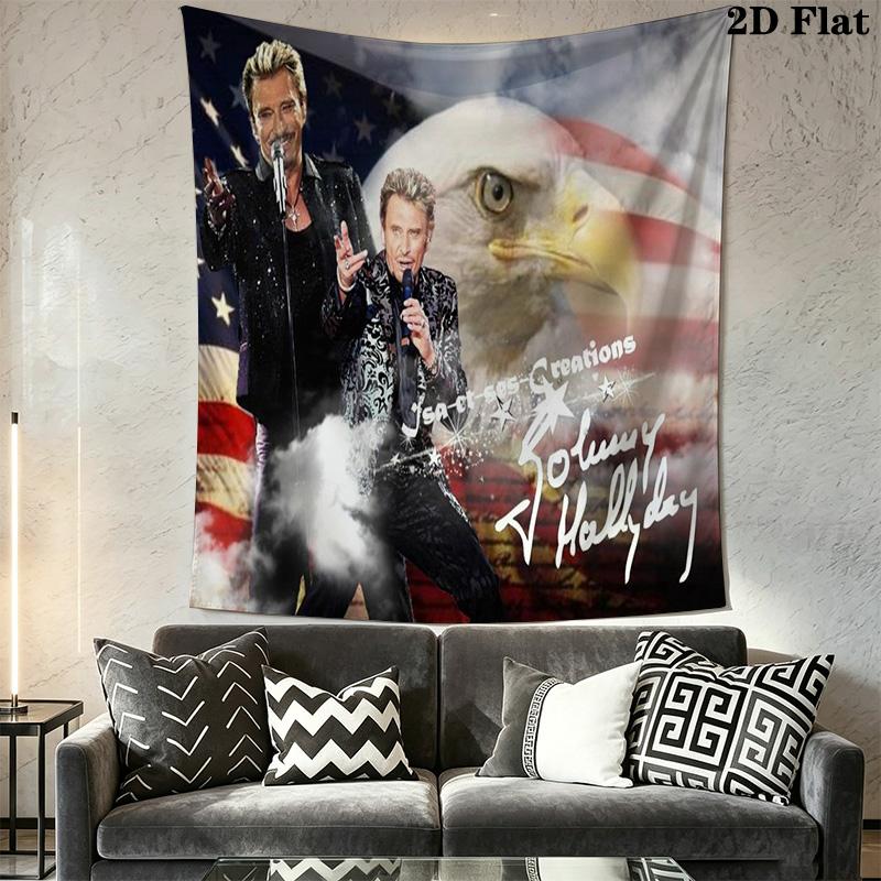 Johnny Hallyday Best Live Performances Tapestry Wallmounted Fashion Print Home Decor Background Wall Hanging Cloth Christmas Gift