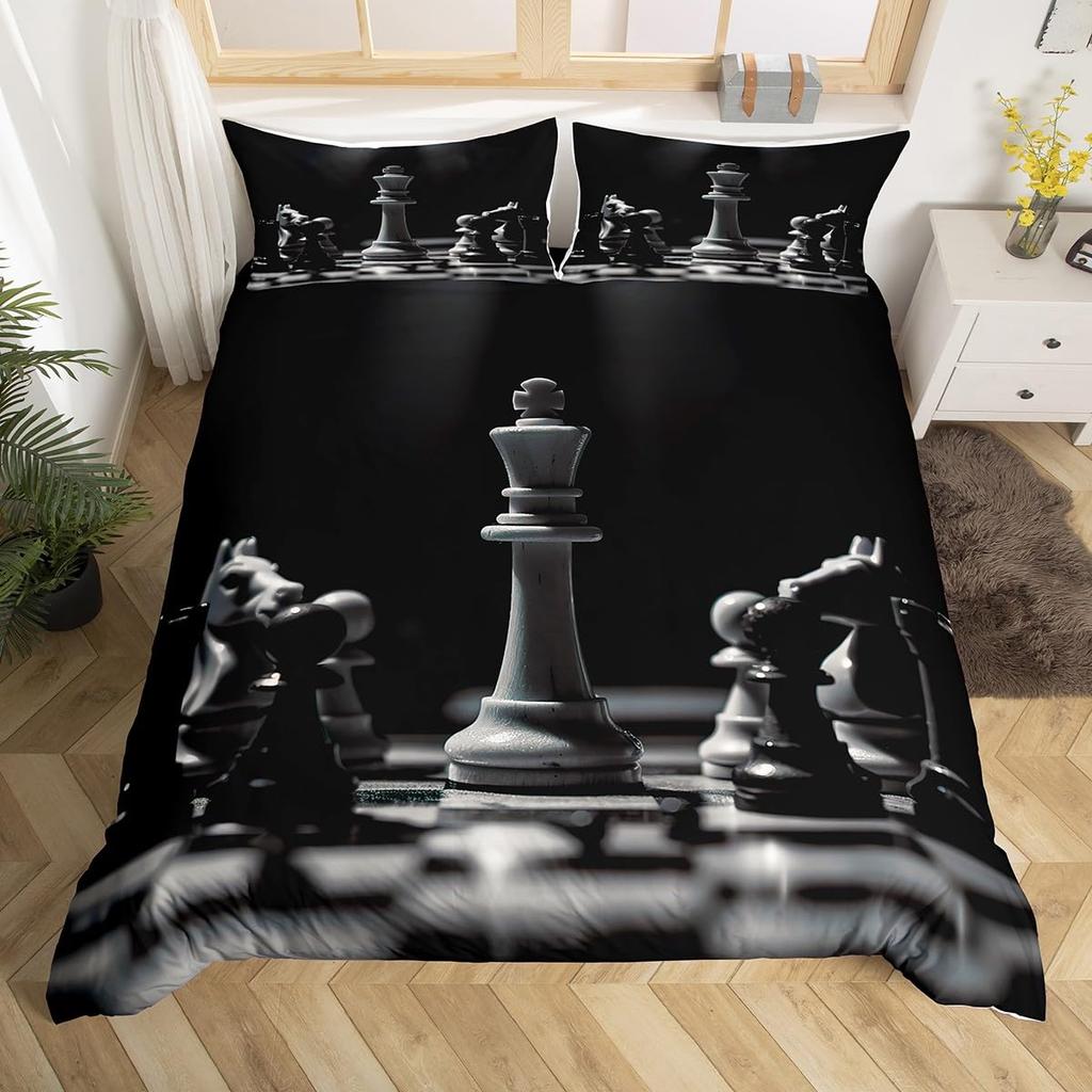 Chess Duvet Cover Buffalo Plaid Check Bedding Set Chess Sports Games Quilt Cover Checkerboard Comforter Cover with 2 Pillowcases