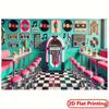 Retro 50s Diner Tapestry, Jukebox & Checkerboard Background Cloth, Bar Wall Decor