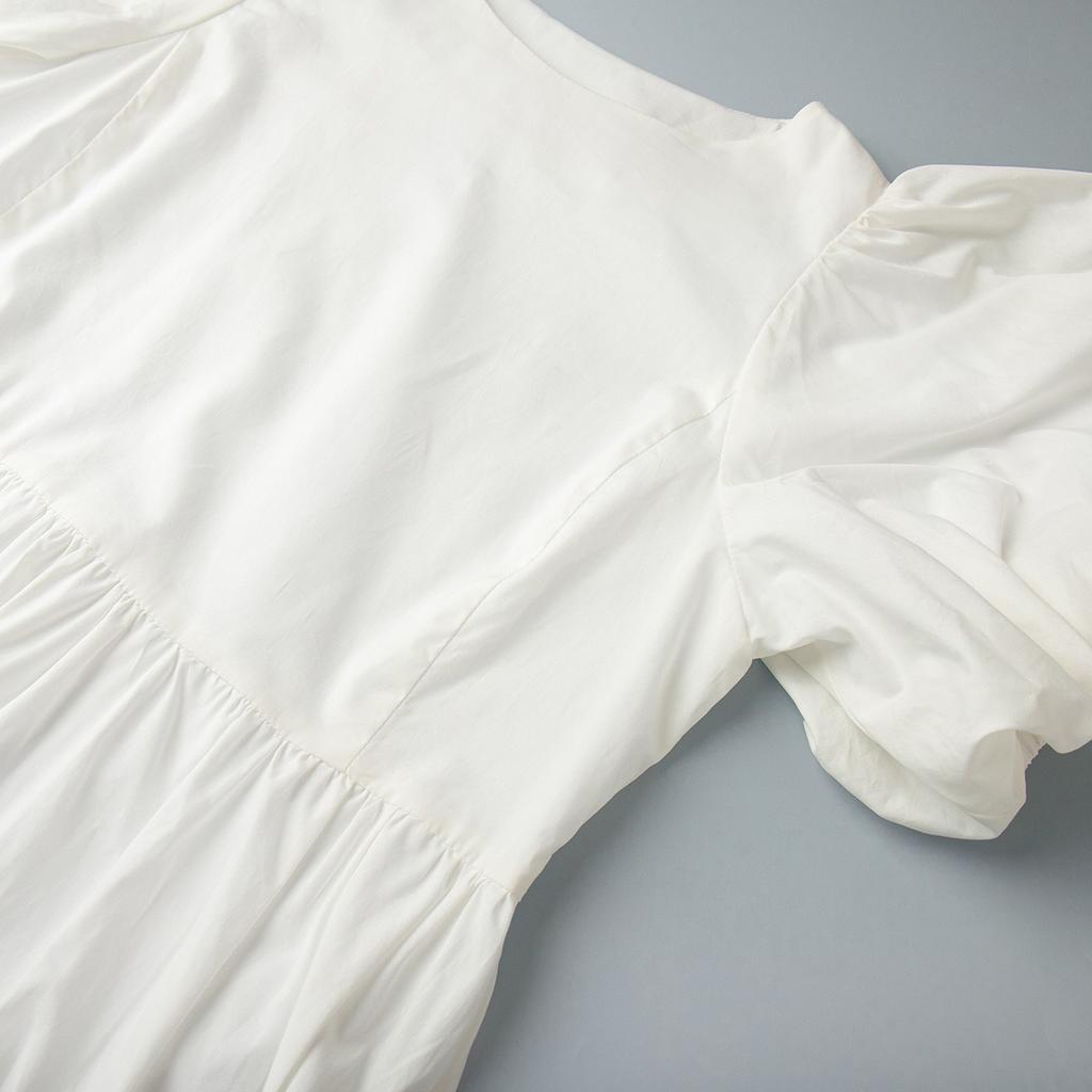 Robe à col rond et manches bouffantes 100% coton pour femme, Robe décontractée ample unie pour le printemps et l'été, Style européen américain