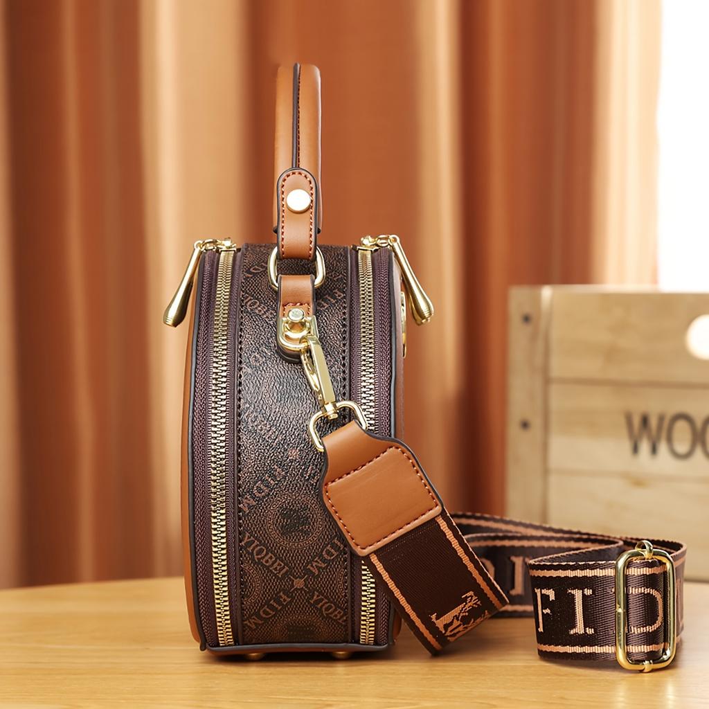 Mini-Umhängetasche im Vintage-Stil, runde Retro-Schultertasche, modische Handtasche und Geldbörse für Damen