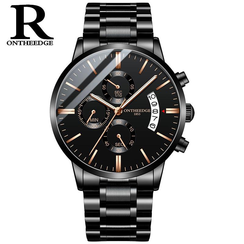ONTHEEDGE Butterfly Buckle Steel Belt Mesh Belt Men's Watch Waterproof Glow-in-the-dark Three-eye 6-pin Quartz Watch