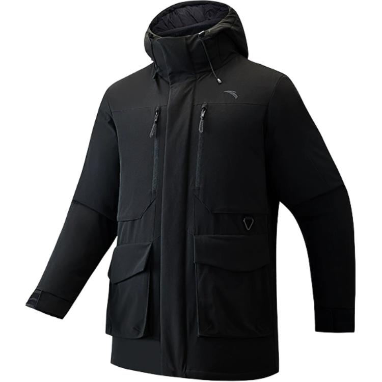 

Anta Solid Color Zipper Hooded Versatile Mid-Length Down Jacket Men Outerwear 152516901-1 XL