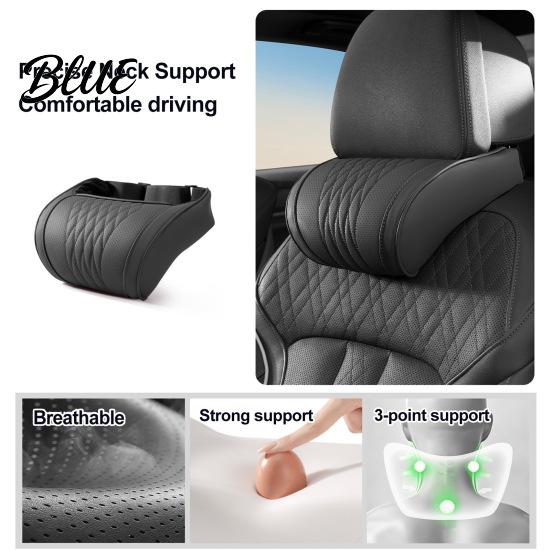 Neck Pain Relief Pillow for Commuting Memory Foam Car Pillow/Backrest Breathable PU Leather Cover with Adjustable Office Chair Headrest Attachment