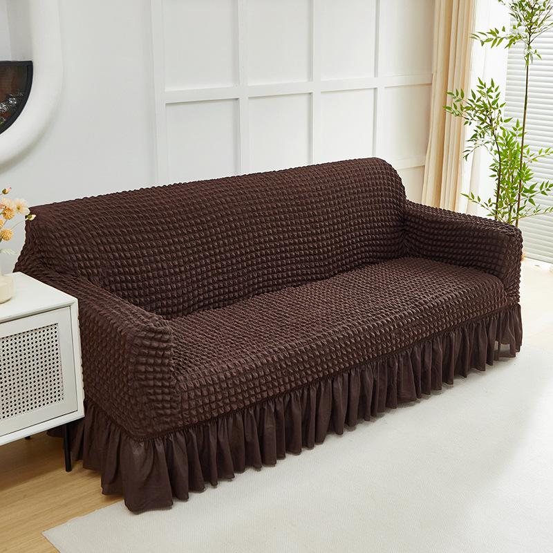 Universal Cream Seersucker Sofa Slipcover - Full Wrap, Four Seasons, One-Piece Protective Cover for Double & Triple Sofas