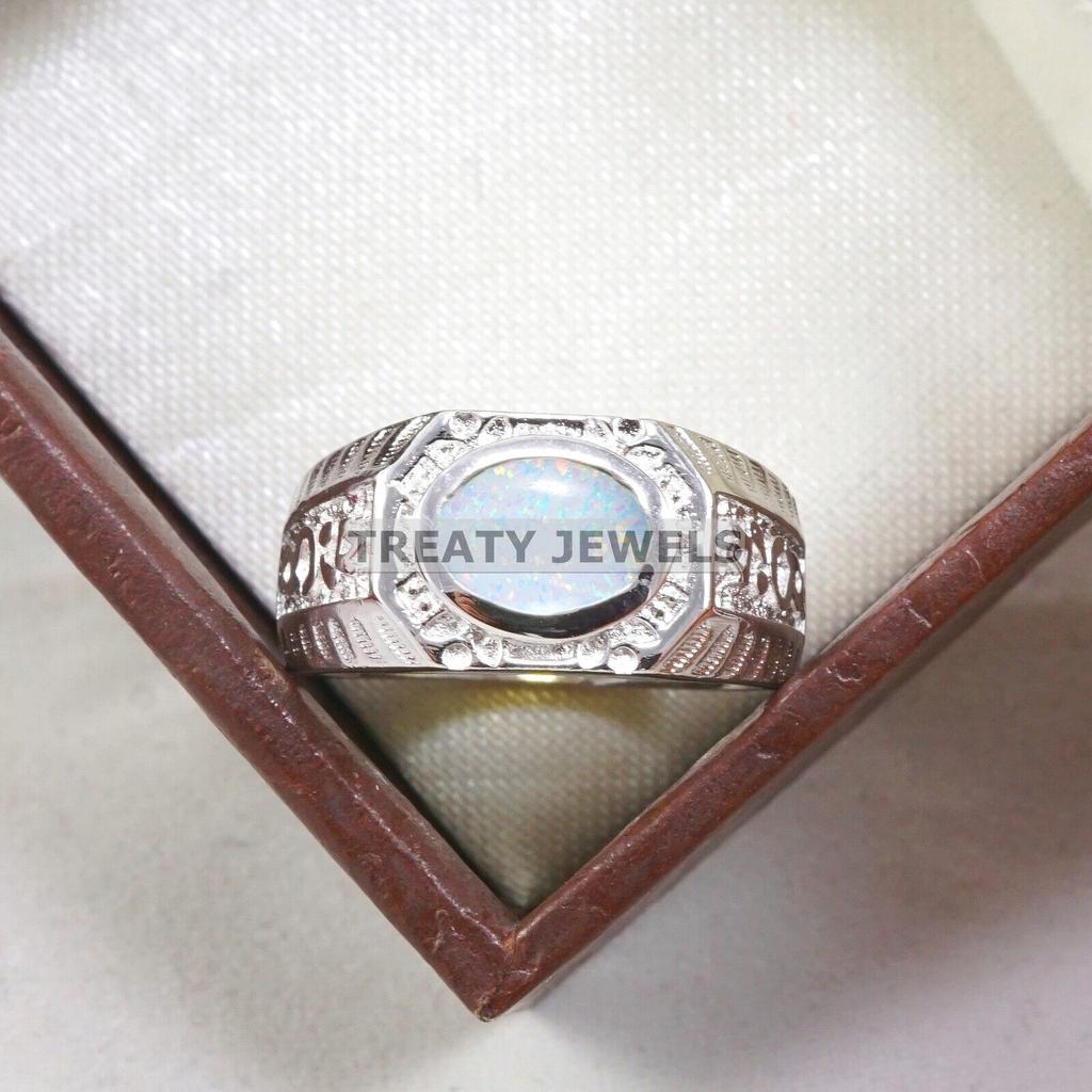 Opal Oval Cut Gemstone With 925 Sterling Silver Ring For Men's #B412 JL375683793121
