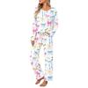 Women's V-Neck Pajama Set Long Sleeve Top and Pants Loose Fit Plus Size Two-Piece Loungewear for Spring and Fall