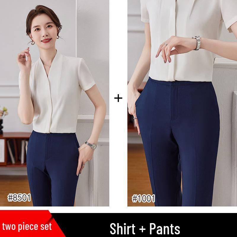 Women's High-End V-Neck Formal Shirt - Summer Professional Top for Teacher Interviews