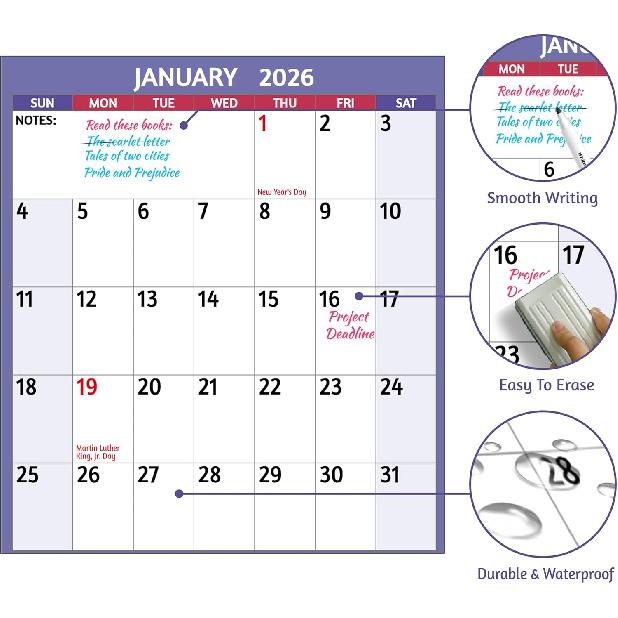 2026 Dry Erase Calendar – Large Yearly Wall calendar 2026, 38.2'' x 25.2'', 2-Side Reversible Calendar 2026, Vertical/Horizontal, Jan 2026 – Dec