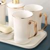 Ceramic Bathroom Set White Tooth Brushing Cup Draining Soap Box Household Shampoo Bottle Washing Six-piece Bathroom Accessories