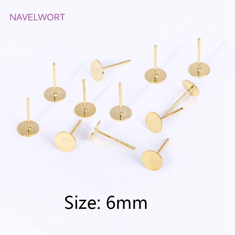 

18K Gold Plated 6/8/10/12mm Round Post Earring,Brass Earring Studs Setting,Accessories For Earrings Jewelry Material Wholesale 50 pieces