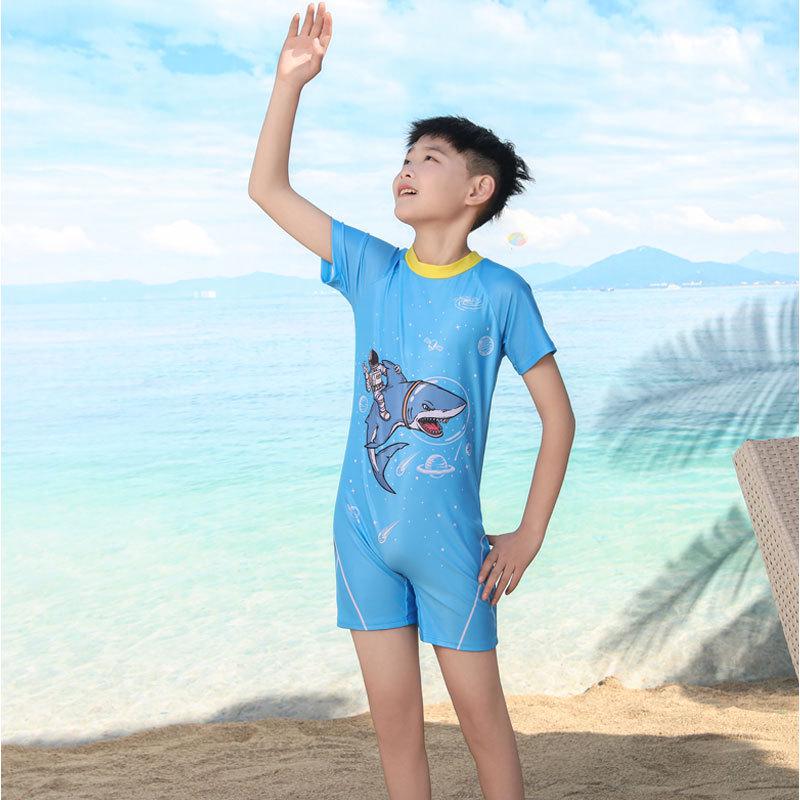 Boys' Colorful Sun Protection Short-Sleeve Swimsuit: Breathable, Stretchy, Quick-Dry, Easy On/Off, Fun Beachwear