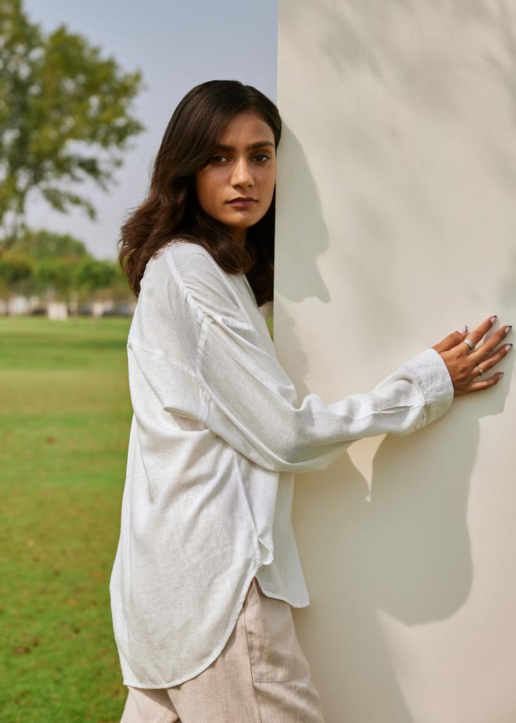 Linen Lounge Shirt Women Relaxed Fit Long Sleeve Casual Top