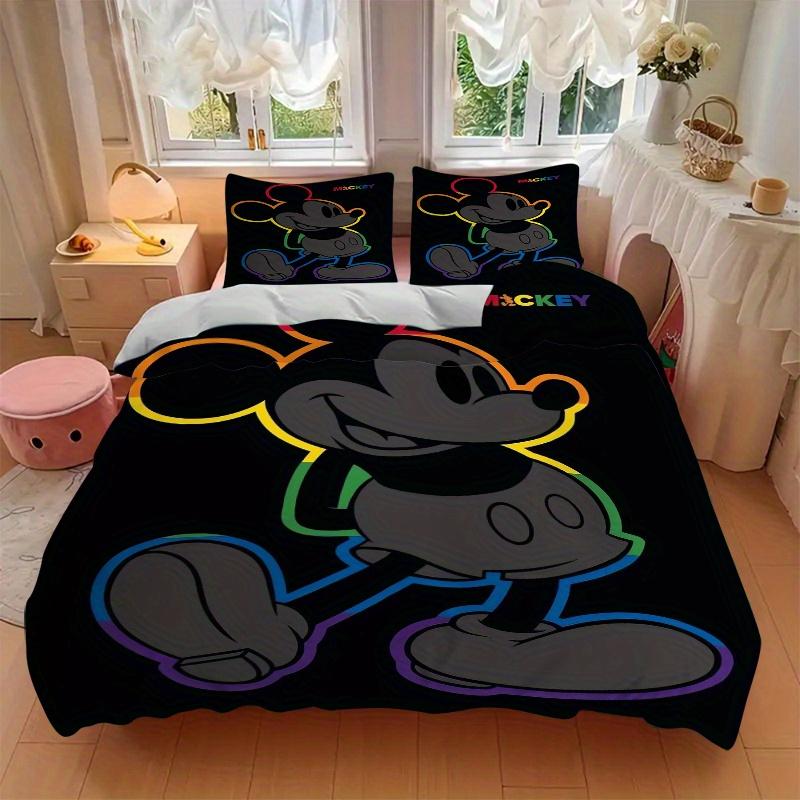 3pcs Happy Colorful Mickey Quilt Set Soft and Comfortable Bedroom, Guest Room and Dorm Decor Bedding Set F041