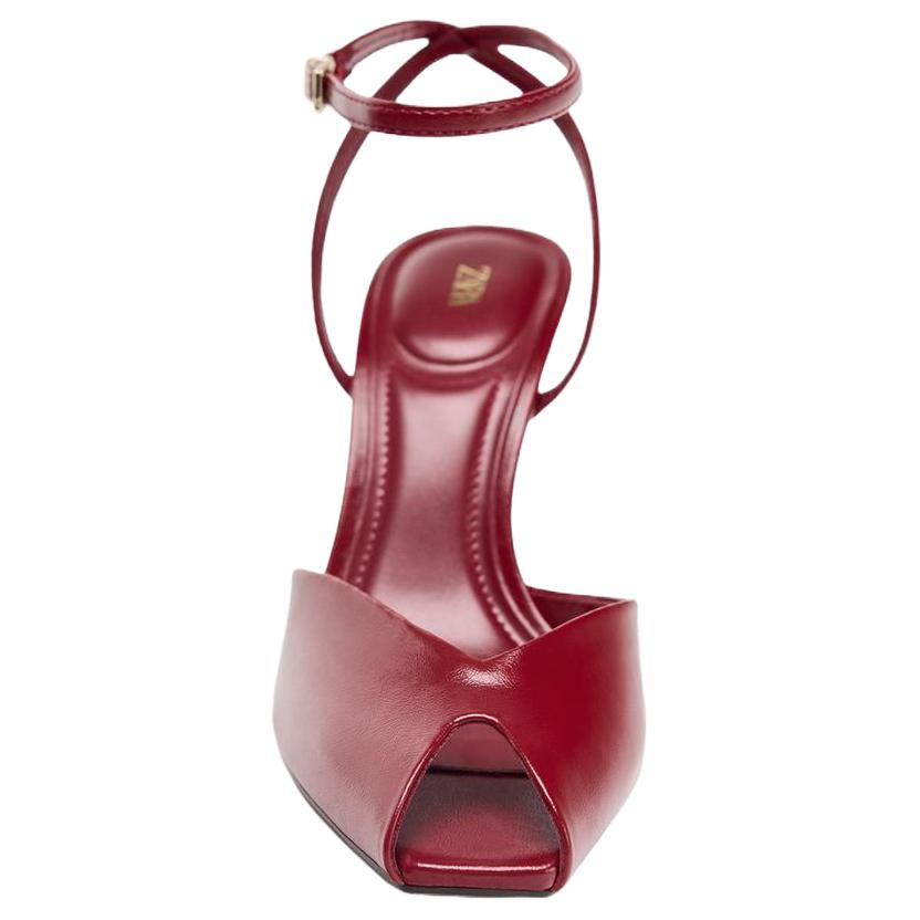 Zara Pu Open Toe Elegant High Heel Ankle Strap Sandals 9.5cm Women Sandals Red 2356610600