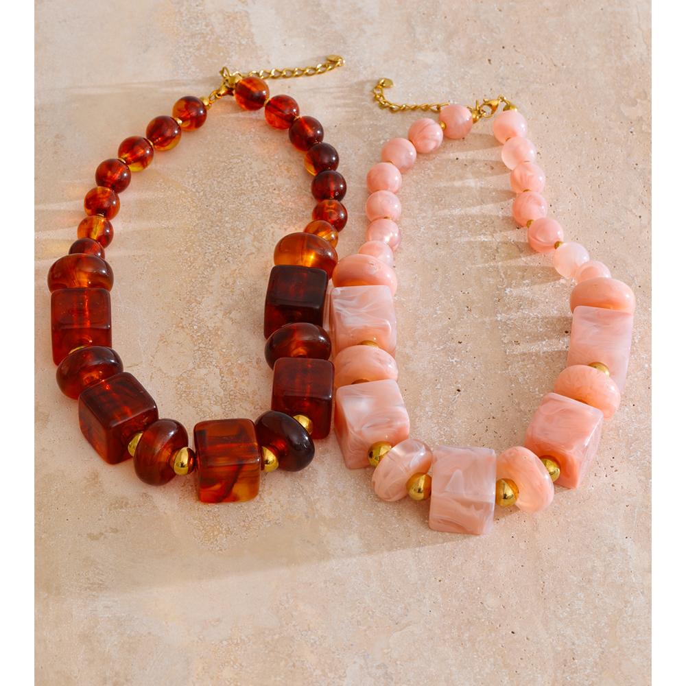 Eetit 2025 Acrylic Square Round Beads Chain Handmade Necklace Stainless Steel Autumn Winter Statement Jewelry Exclusive Style