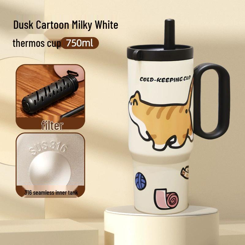 Large Capacity 316 Stainless Steel Insulated Cup with Straw and Portable Handle