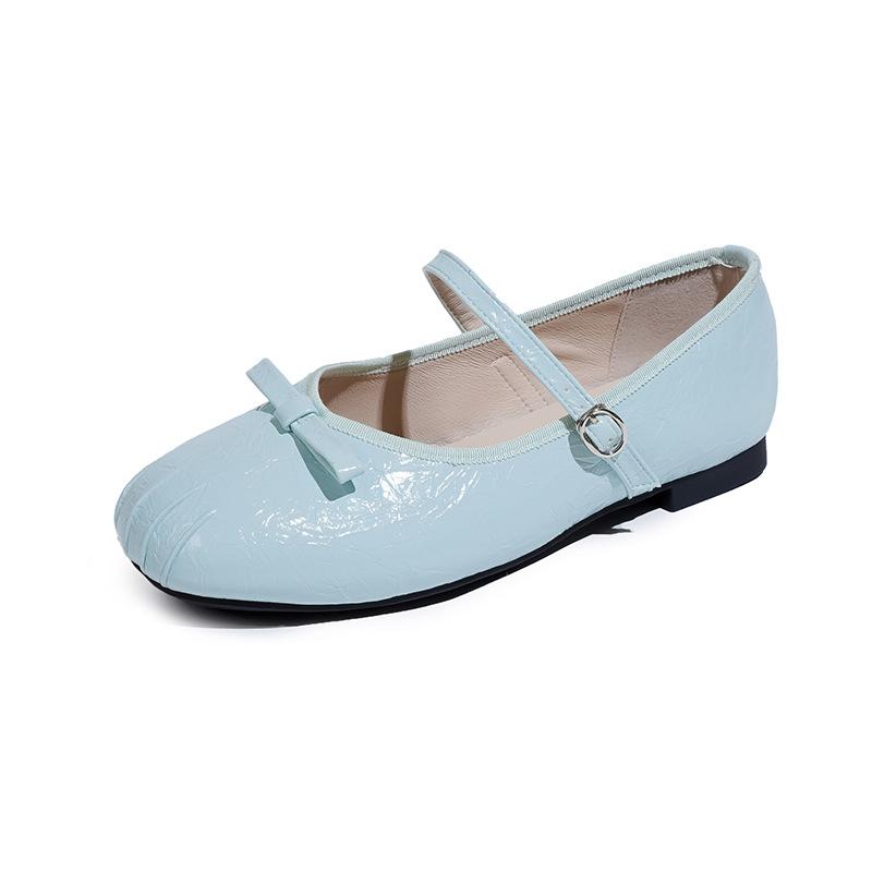 Fashion Leather Pleated Bowtie Flats Women Round Toe Ballerina Shoes Silver Leather Candy Color Loafers Bowknot Lolita Shoes Big Size 42