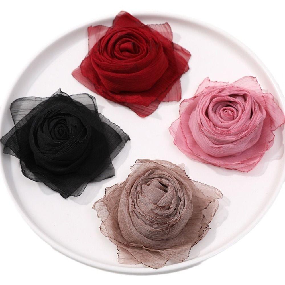 

5PCS Blossoms Cloth Patch 3D Cloth Applique Fake Flowers Gauze Flower Patches Dress Decoration красный