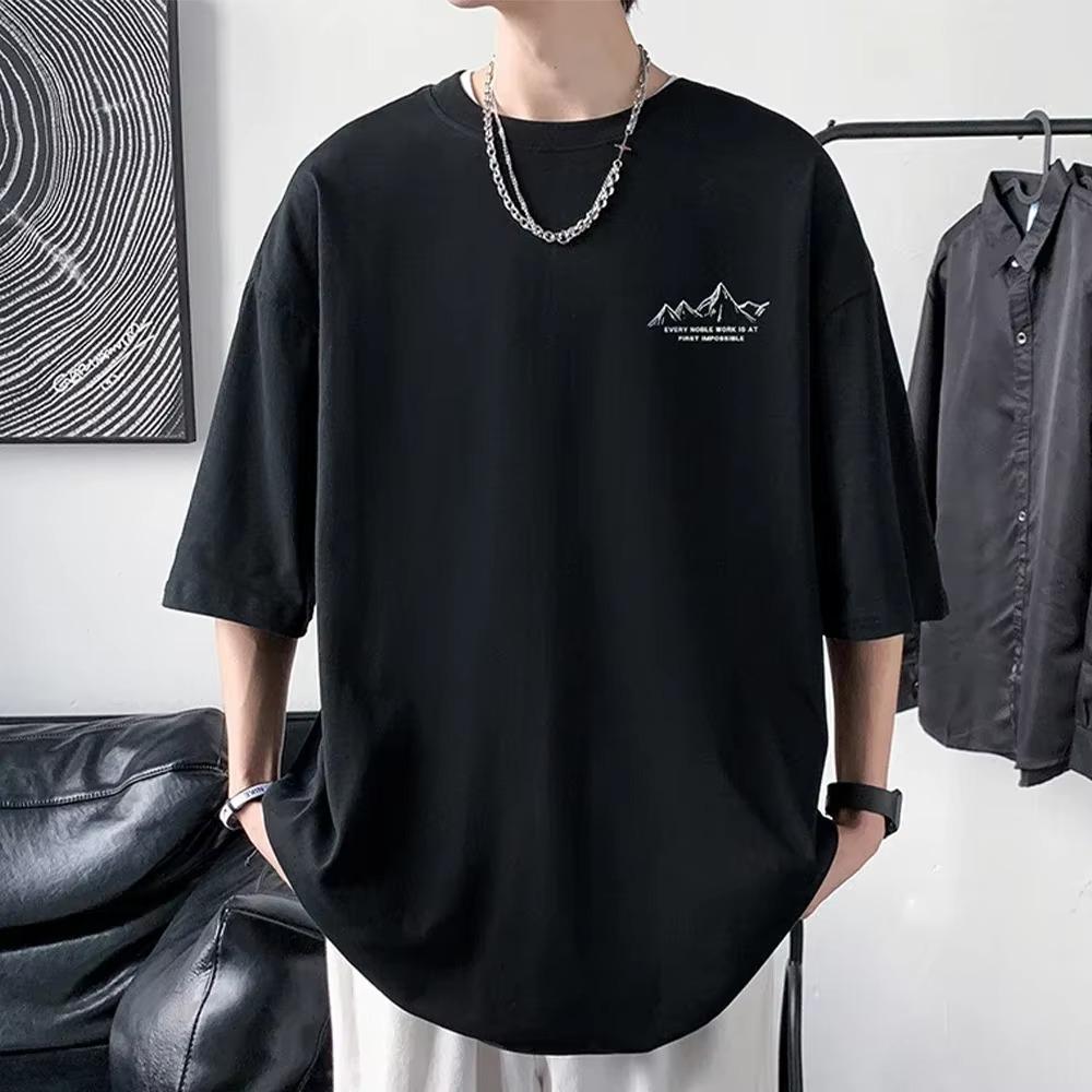 

Мужская хлопковая футболка с принтом спереди и сзади, футболка с рукавом до локтя, мужская хлопковая летняя свободная оверсайз повседневная футболка с круглым вырезом XXXXXL чёрный