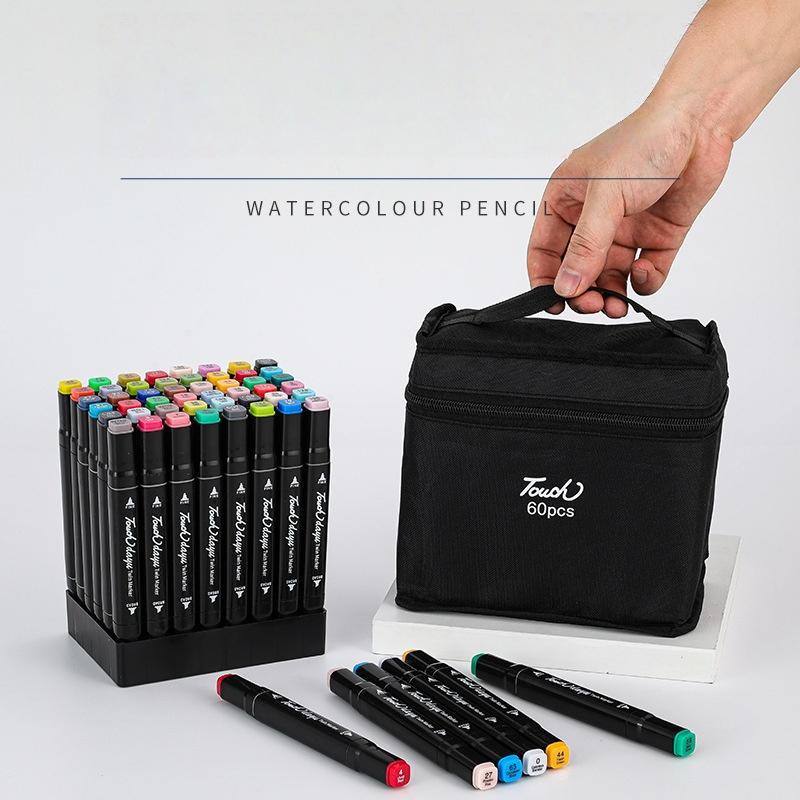 12-60 colors optional dual head marker set, DIY student art drawing pen for graffiti and watercolor markers