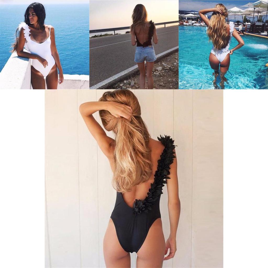 Prémiová kvalita Letní Sexy Dámský V-výstřih Sametové Růžové Lístky Bez Zad Bikini Bodysuit Pro Bezstarostný Styl