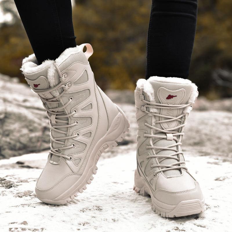 Winter outdoor couple large size snow boots wohigh-top velvet thickened hiking snow shoes