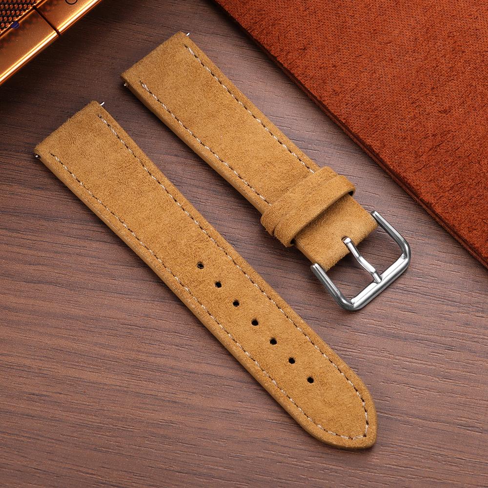 Vintage Suede Cowhide Watch Strap Leather WatchBand 18mm 19mm 20mm 22mm Quick Release Bracelet for Men Women Universal Wristband