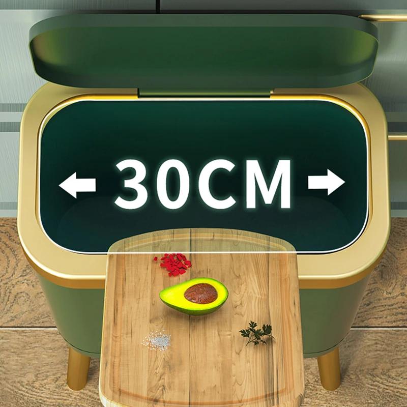 Unique High-foot Press Type Bathroom Trash Can Light Luxury Plastic Kitchen Garbage Bin With Lid Large Toilet Trash Can Bedroom