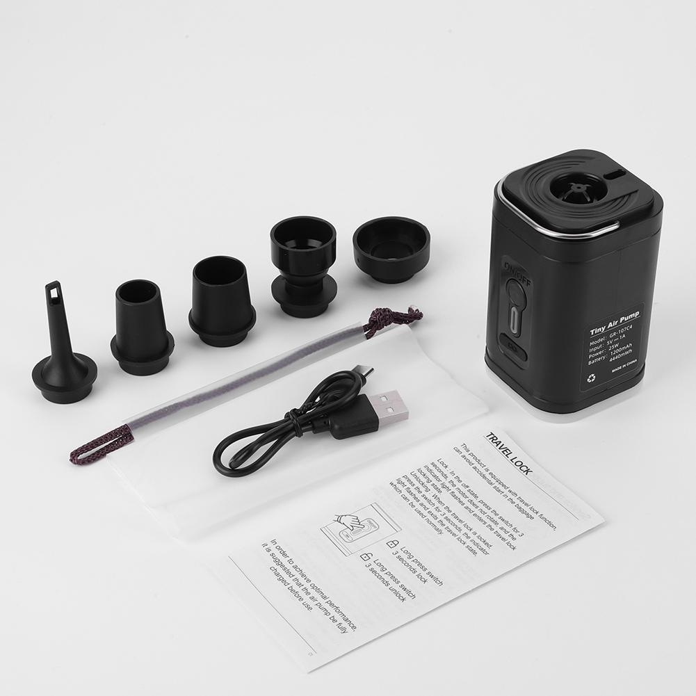 

Электрический воздушный насос, фонарь для кемпинга, 3 режима освещения, мини-насос для надувания/сдувания, перезаряжаемый для надувных кроватей, лодок, плавательных кругов чёрный