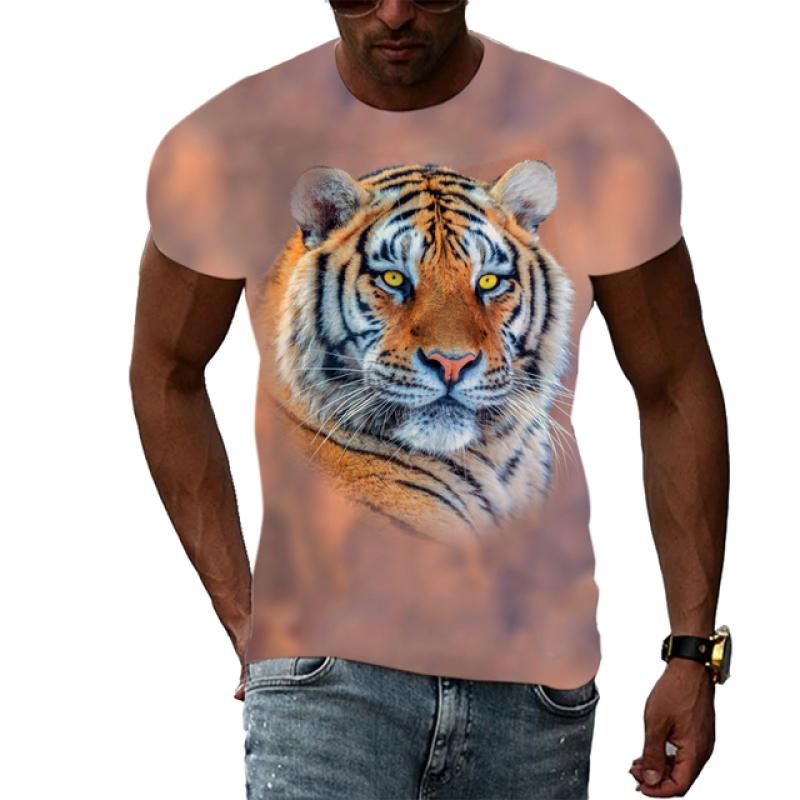 Summer Men Animal Tiger Graphic T Shirts Personality Fashion Cool Style Pattern Print T-shirt Trend Hip Hop Short Sleeve T-shirt