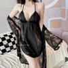 Hollow Ice Silk French Sexy Suspender Nightdress Lace Chest Pad Pajamas Temptation Loungewear Set Backless Summer