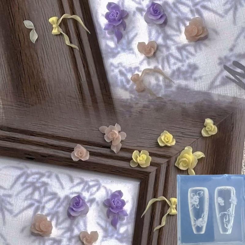 Reusable Emboss Flower Bowknot Nail Charm Making Mold Unique Nail Art Silicone Mold For 3D Manicure Decoration