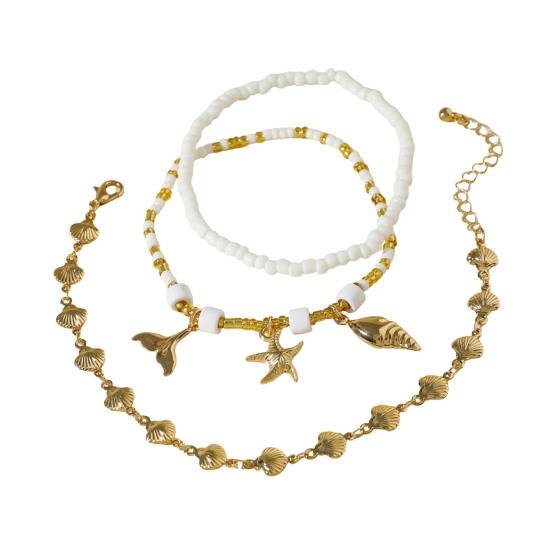 Bohemian Seashell Starfish Anklet Beach Vacation Foot Jewelry with Faux Pearl & Beaded Strands Layered Design Summer Gift for Women