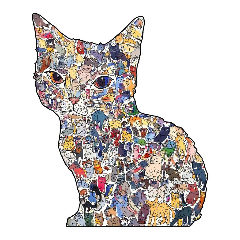 Adult High-Difficulty Irregular Cat Jigsaw Puzzle with Gift Money Box - Wacocetoy Wooden Version