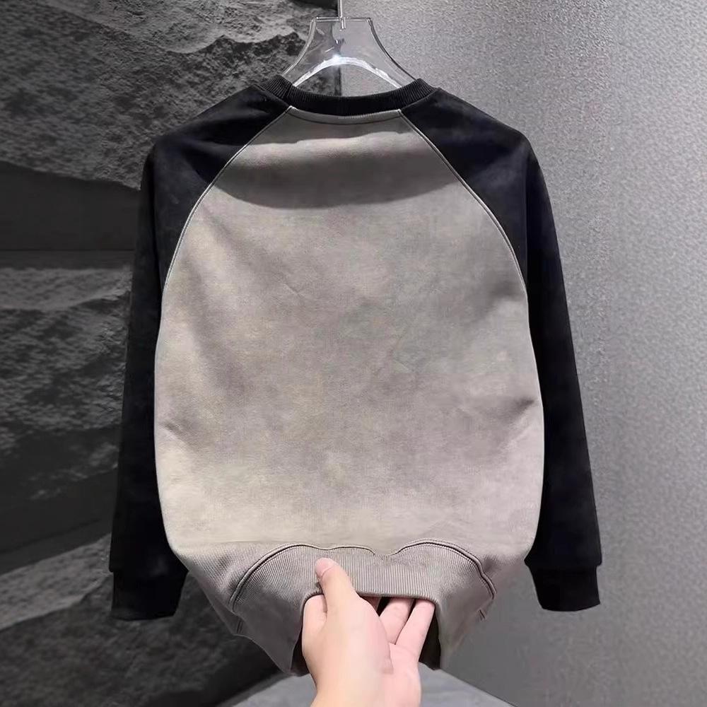 Splicing sweater crew neck sweater men's trend color matching student pullover long sleeve loose top