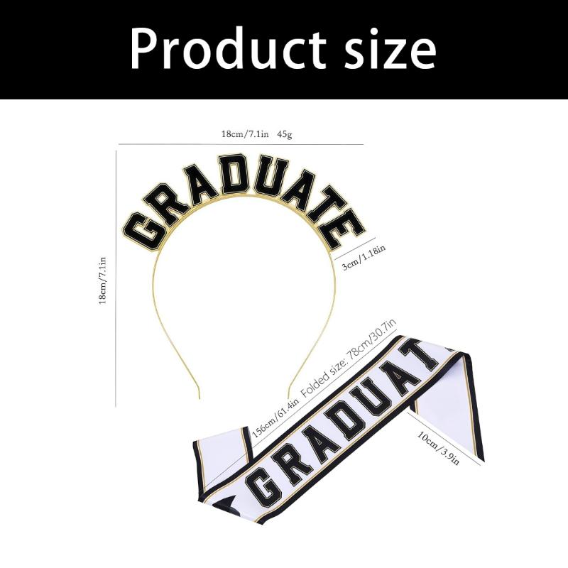 Graduation Hairband And Sash Set With Foil Lettering For Commencement Ceremony Celebration Party Photography Props