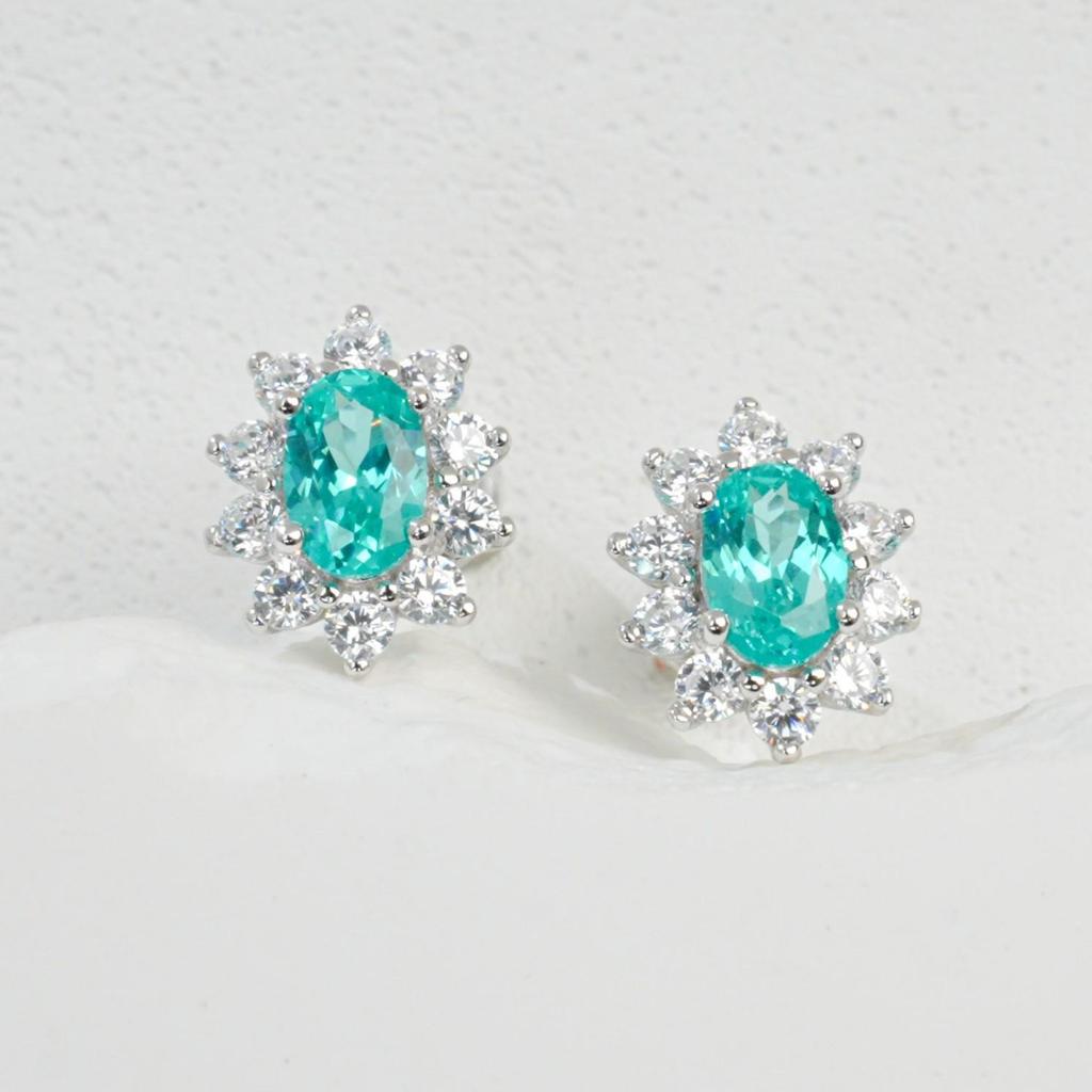 S925 Sterling Silver Paraiba Green Garnet Earrings for Women - Elegant and Versatile Fashion Accessory