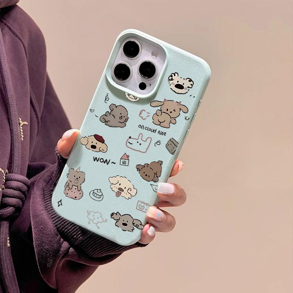 Husă pentru telefon cu senzație de piele pentru iPhone 11 13 16 Pro Max iPhone XR XS Max 14 15 Pro Max 12 13 Pro Max 16 Plus 13 Pro 14 Pro desene animate pictate Macaron Culori