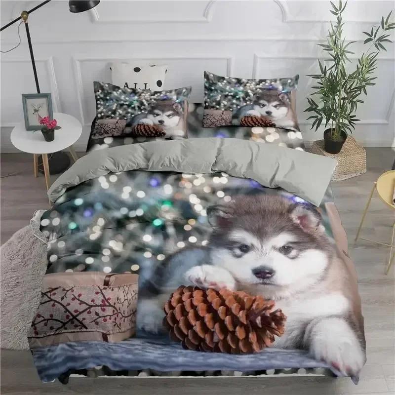Dog Cute Samoyed Bedding Set Boys Girls Twin Queen Size Smiling Angel Lovely Puppy Duvet Cover Pillowcase Bed Kids Adult