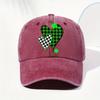 Retro Plaid Heart Clover Print Baseball Cap Unisex Casual Polyester Washed Sunshade Outdoor Adjustable Cap