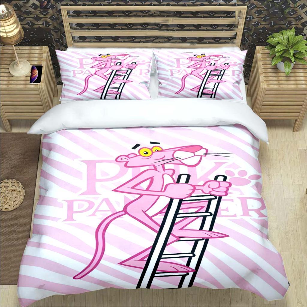 Comforter Crayon Pinkpanther Print Bedding Sets Bed Supplies Set Comforter Set Teens Girls Cartoon Twin Single Kid Gift