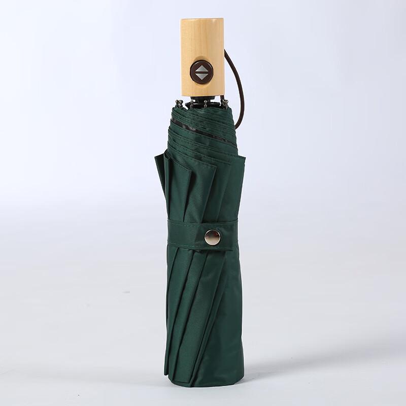 OIMG 10-Rib Three-Fold Sun & Rain Umbrella with Solid Wood Handle